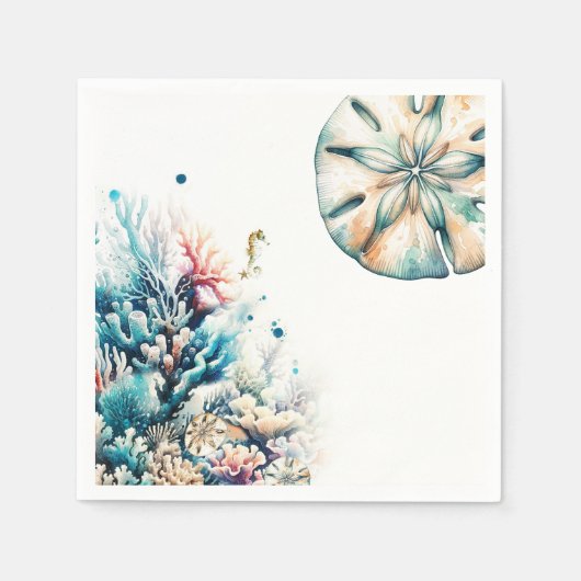 Ocean Splash Zee Koraal Waterverf Bruiloft Servet (Voorkant)