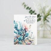 Ocean Splash Zee Koraal Waterverf Save the Date Kaart (Staand voorkant)