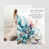 Ocean Splash Zee Koraal Waterverf Save the Date Kaart (Voorkant / Achterkant)