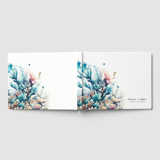 Ocean Splash Zee Koraal Waterverf Strand Bruiloft Gastenboek (Volledig)