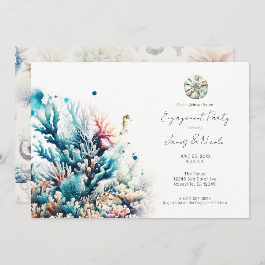 Ocean Splash Zee Koraal Waterverf Verlovingsfeest Kaart (Voorkant / Achterkant)