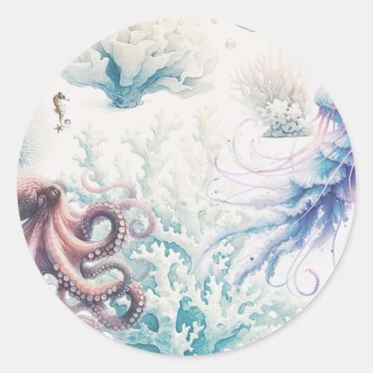 Ocean Splash Zee Waterverf Reef Bruiloft Ronde Sticker (Voorkant)