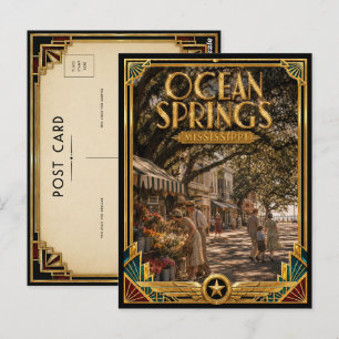 Ocean Springs Mississippi Vintage Art Deco Goud Briefkaart