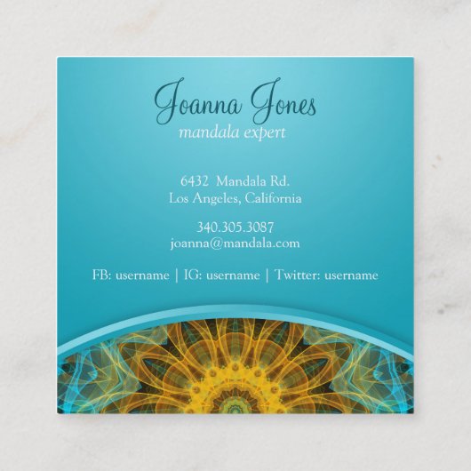 Ocean Star Mandala Vierkante Visitekaartje (Achterkant)