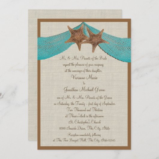 Ocean Starfish & Net Wedding Kaart (Voorkant / Achterkant)