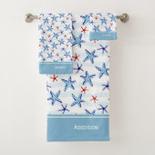 Ocean Starfish Patroon met Naam Blauw Bad Handdoek (Insitu)