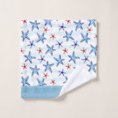Ocean Starfish Patroon met Naam Blauw Bad Handdoek (Wasdoekje)