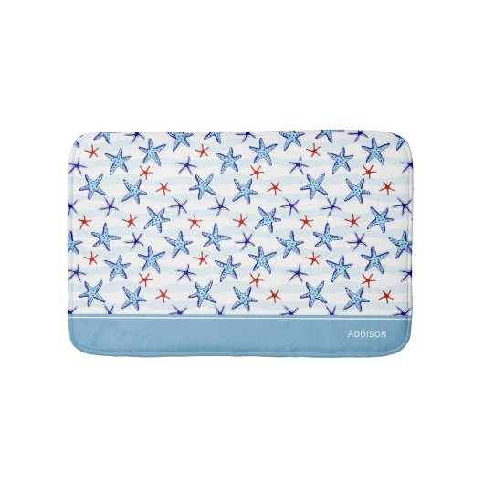 Ocean Starfish Patroon met Naam Blauw Badmat (Voorkant)