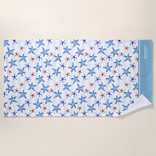  Ocean Starfish Patroon met Naam Blauw Strandlaken (Voorkant)