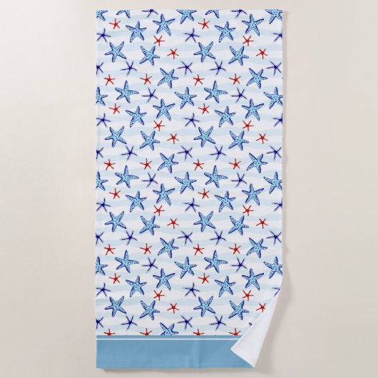  Ocean Starfish Patroon met Naam Blauw Strandlaken (Voorkant)
