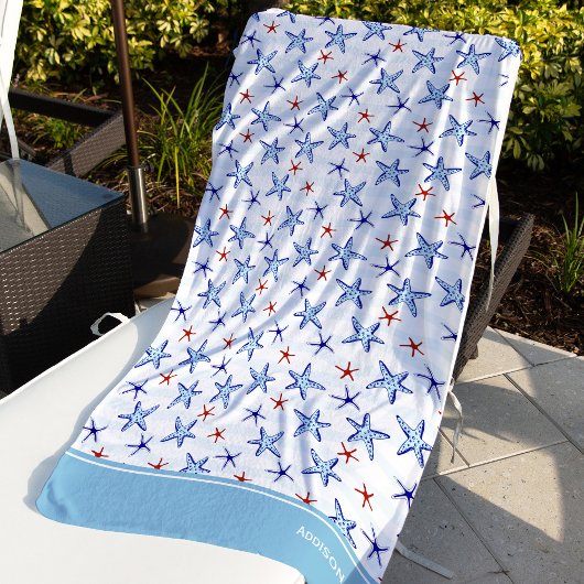  Ocean Starfish Patroon met Naam Blauw Strandlaken