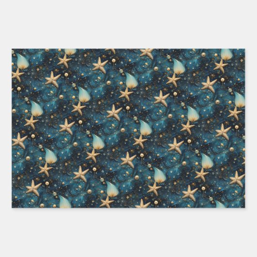 Ocean Starfish Patroon Wrapping Paper Set van 3 (Voorkant 2)