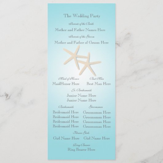 Ocean Starfish Wedding Program Kaart (Achterkant)