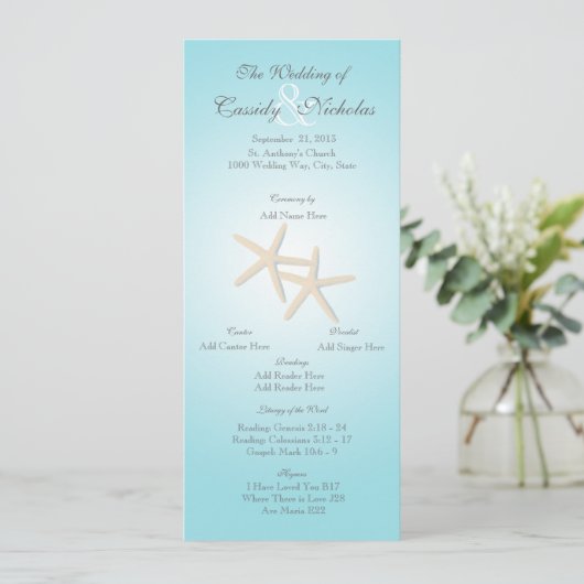 Ocean Starfish Wedding Program Kaart (Staand voorkant)