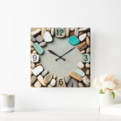 Ocean Stones en Zee Glass Driftwood Vierkante Klok (Huis)