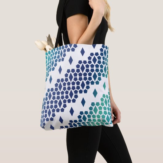 Ocean Storm Blue Diamond en honingraatpatroon Tote Bag (Dichtbij)