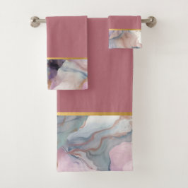 OCEAN STORM MARMER STOFFIGE ROZE BADKAMER HANDDOEK
