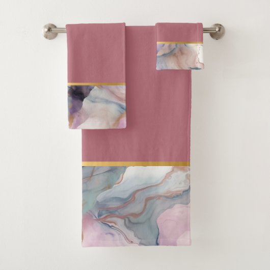 OCEAN STORM MARMER STOFFIGE ROZE BADKAMER HANDDOEK (Insitu)
