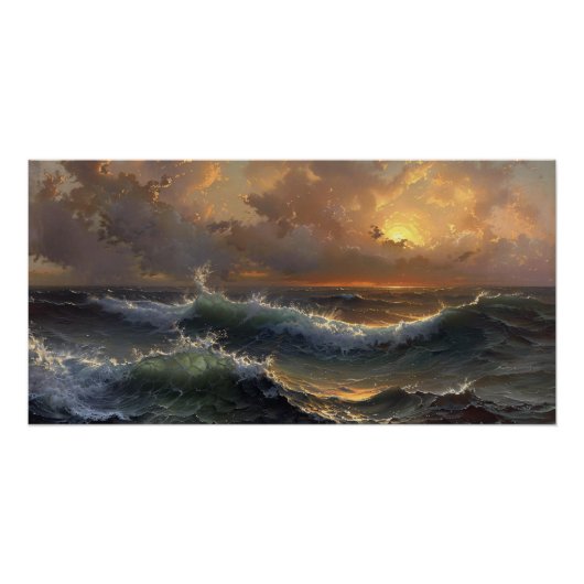 Ocean Storm Moody Landschapsschilderij Decoupage Perfect Poster (Voorkant)