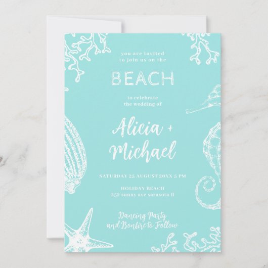 Ocean strand aqua blue bestemmingsbruiloft kaart (Voorkant)