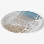 Ocean strand bruiloft harten in het raam papieren bordje (Gekanteld)