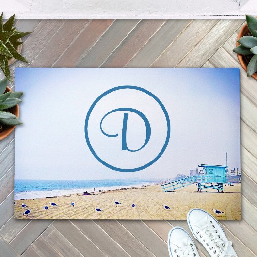 Ocean strand kustfoto vet modern monogram deurmat