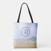 Ocean strand kustfoto vet modern monogram tote bag (Achterkant)