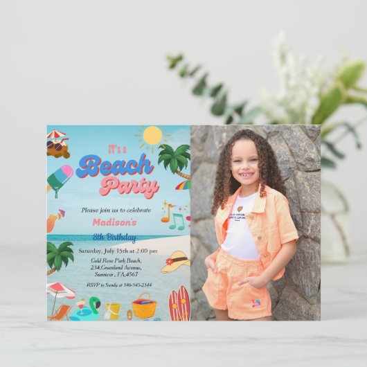 Ocean strand party's verjaardag, zomerstrandverjaa kaart (Staand voorkant)