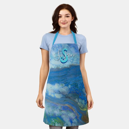 Ocean Stream Acrylfluid Art Apron Schort (Gedragen)