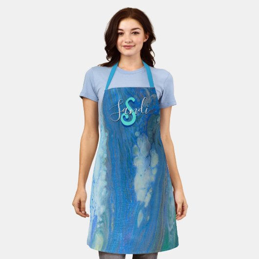Ocean Stream Acrylfluid Art Apron Schort (Gedragen)