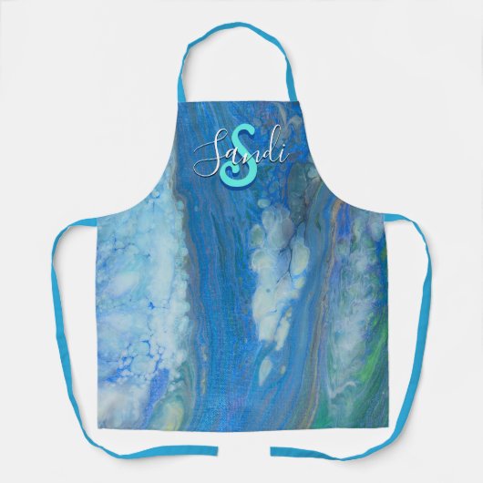 Ocean Stream Acrylfluid Art Apron Schort (Voorkant)