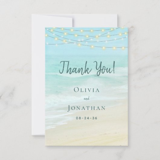 Ocean String Lights Strand Bruiloft Bedankkaart (Voorkant)
