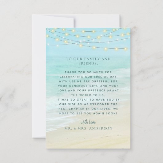 Ocean String Lights Strand Bruiloft Bedankkaart (Achterkant)