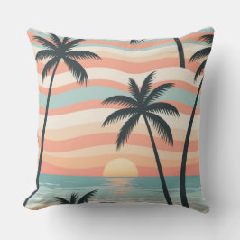 Ocean Stripes & Palms – Tropical Calm Throw Pillow Kussen