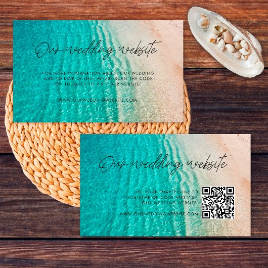 Ocean Summer Beach Bruiloft Website RSVP QR Code Informatiekaartje
