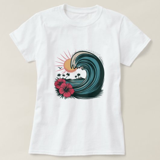 Ocean Summer Beach Island Golven rode hibiscus T-shirt (Design voorkant)