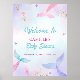 Ocean Summer Mermaid Tail Baby shower Welkom Poster