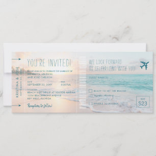 Ocean Sun Beach Wedding Ticket Invite met RSVP