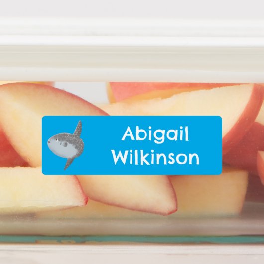 Ocean sunfish mola mola leuke cartoon gepersonalis labels (Aangebracht)