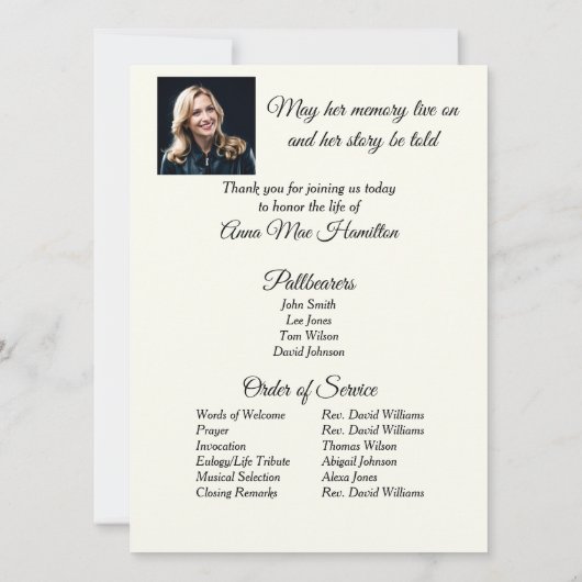 Ocean Sunrise begrafenisprogramma Kaart (Achterkant)