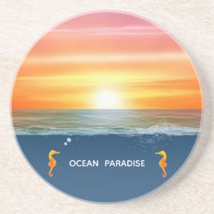 Ocean sunrise en Seapaarden Party Favor Zandsteen Onderzetter