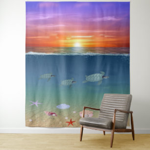 Ocean Sunrise en Swimming Zee Turtles Wandkleed
