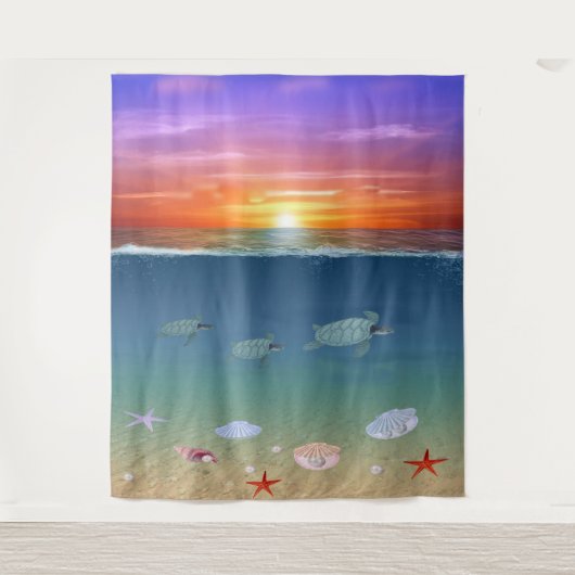 Ocean Sunrise en Swimming Zee Turtles Wandkleed (Voorkant)