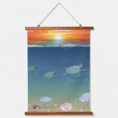 Ocean Sunrise, jacht, Zee Turtles en parels Hangend Wandkleed (Voorkant 3)