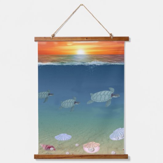 Ocean Sunrise, jacht, Zee Turtles en parels Hangend Wandkleed (Voorkant 3)
