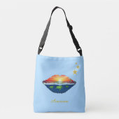 Ocean sunrise lippen, sterren en kalligrafie op bl crossbody tas (Achterkant)