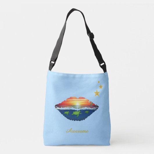 Ocean sunrise lippen, sterren en kalligrafie op bl crossbody tas (Achterkant)