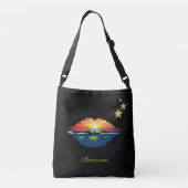 Ocean sunrise lips, sterren en kalligrafie op zwar crossbody tas (Achterkant)