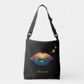 Ocean sunrise lips, sterren en kalligrafie op zwar crossbody tas (Voorkant)
