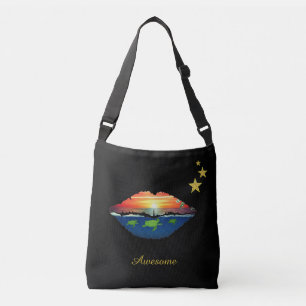 Ocean sunrise lips, sterren en kalligrafie op zwar crossbody tas